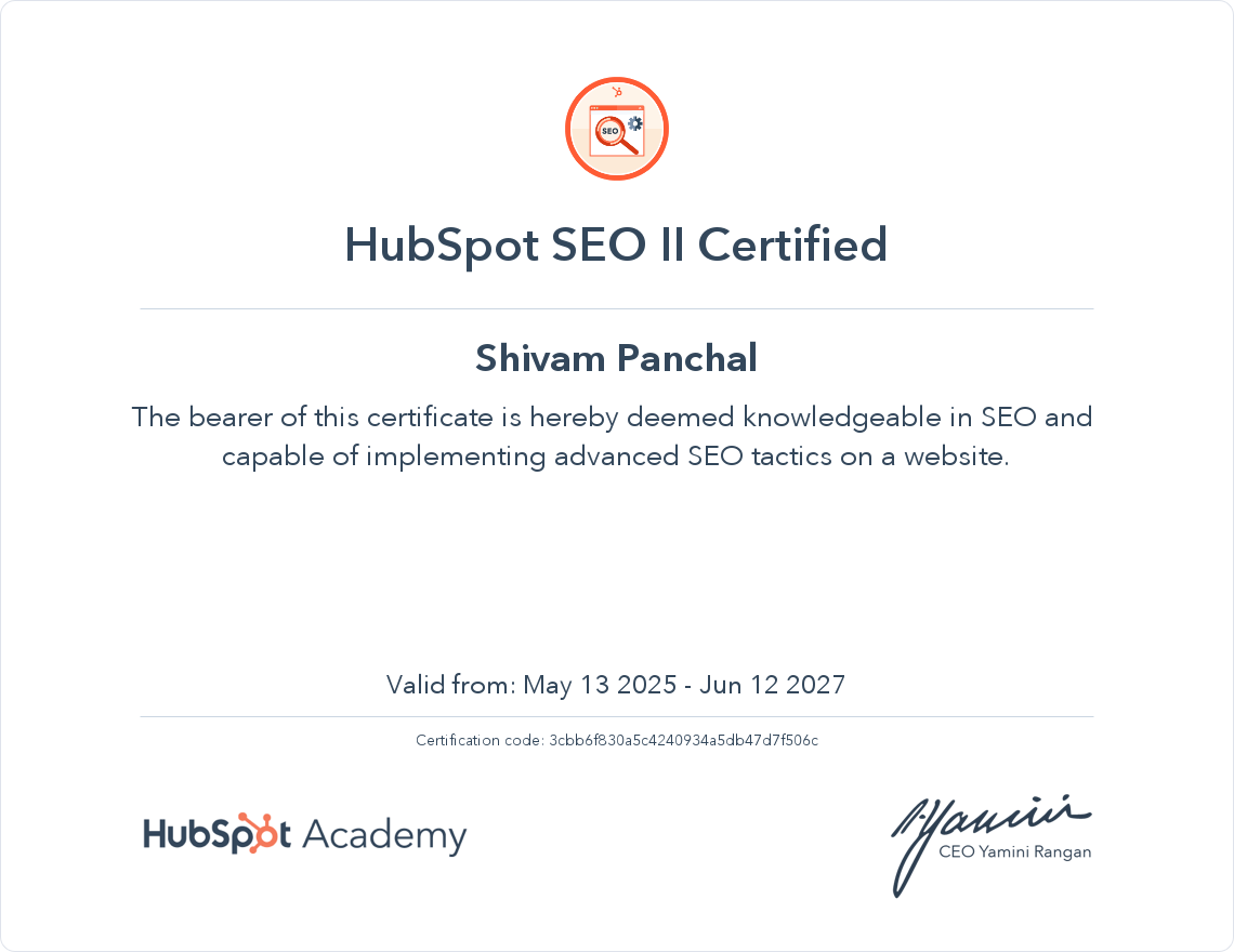 Home 5 HubSpot Academy - SEO II Badge