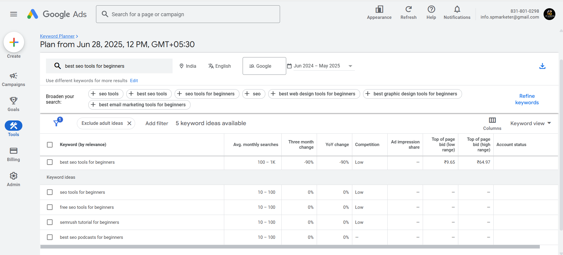 Best SEO Tools for Beginners: The Ultimate 2025 Guide 4 Google Keyword Planner