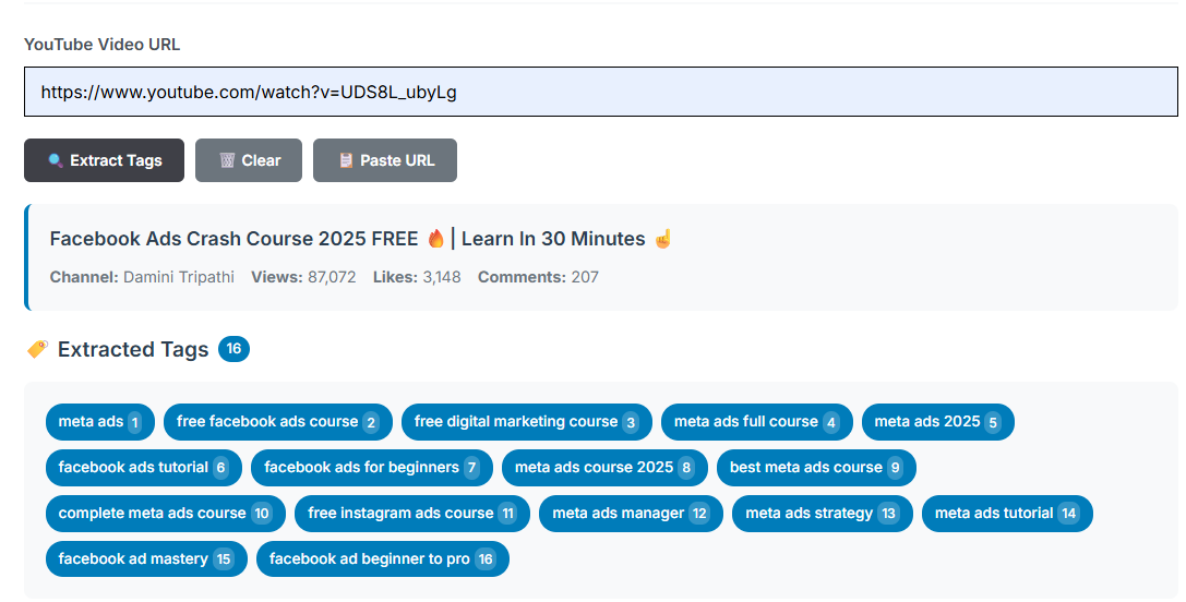 Youtube Tag Extractor